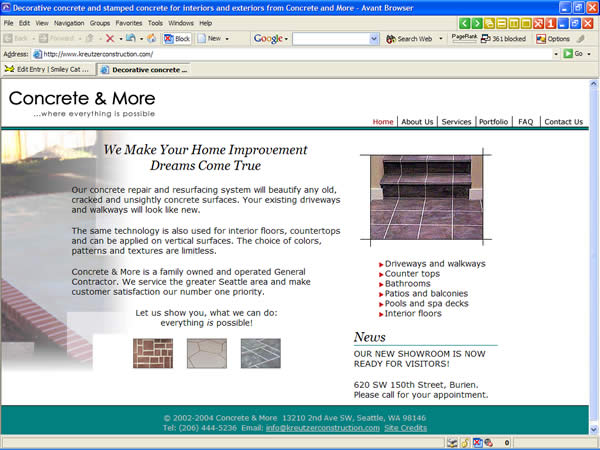 Concrete and More website after redesign