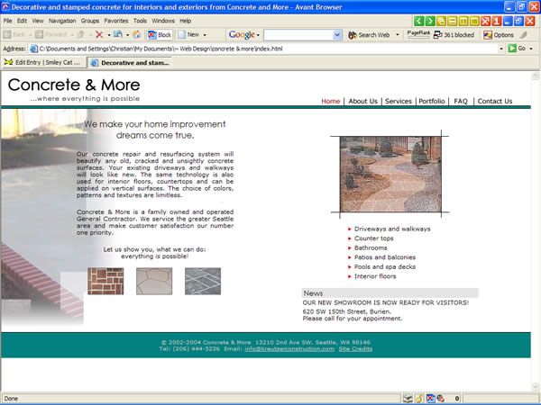 Concrete and More website before redesign