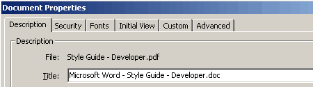 Example of title field in PDF document settings