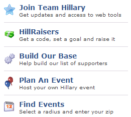 Hillary Clinton icon-based navigation