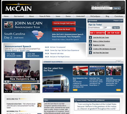 John McCain website after redesign