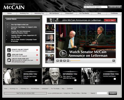 John McCain website before redesign