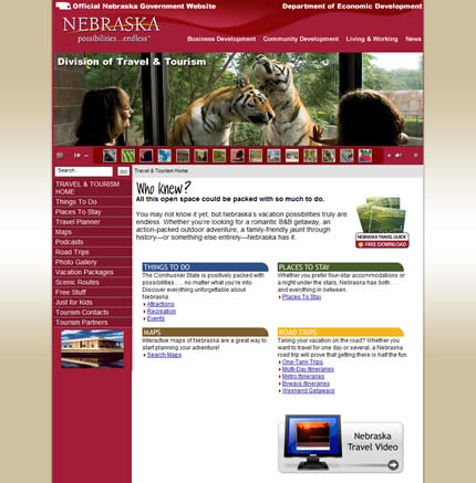 Nebraska state tourism website: 2009