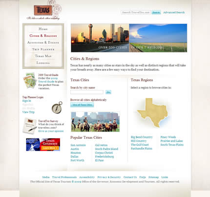 Texas state tourism website: 2009