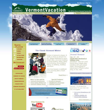 Vermont state tourism website: 2009