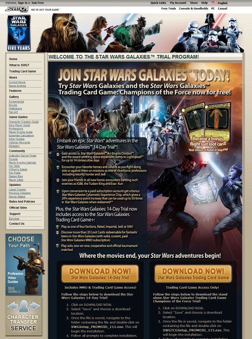 Star Wars Galaxies Free Trial Landing Page