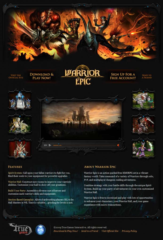 Warrior Epic landing page: version 1