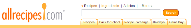 All Recipes website navigation: new