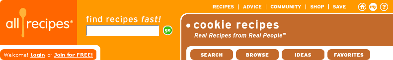 All Recipes website navigation: old