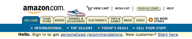 Amazon website navigation: old