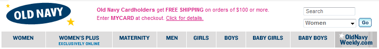 Old Navy website navigation: new