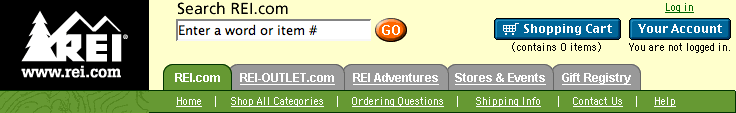 REI website navigation: old