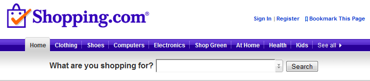 Shopping.com website navigation: new