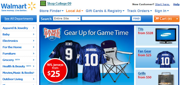Walmart website navigation: new