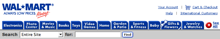 Walmart website navigation: old