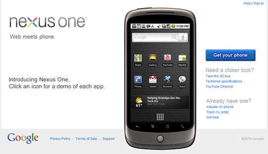 Nexus One home page