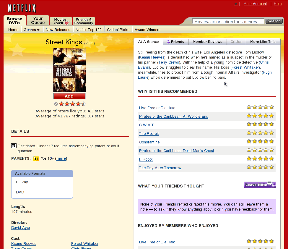 Older Netflix movie details page