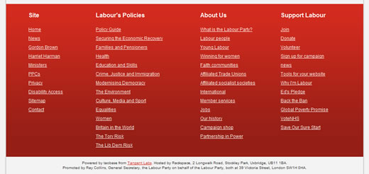 Labour Party website footer