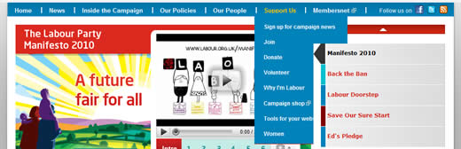 Labour Party website navigation