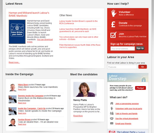 Labour Party website sidebar
