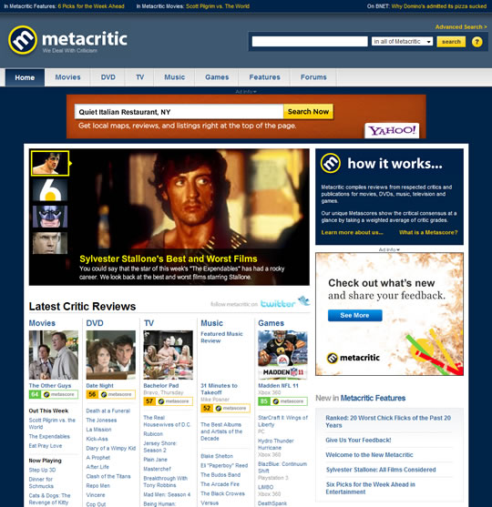 Old Metacritic website design