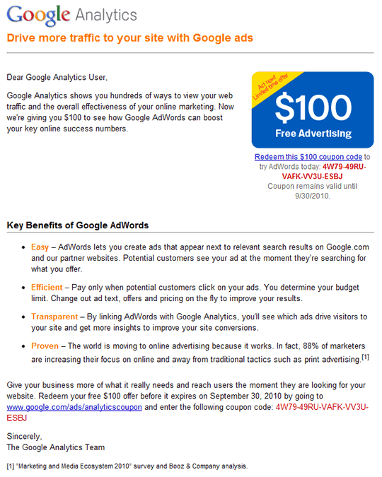 Google Adwords offer email