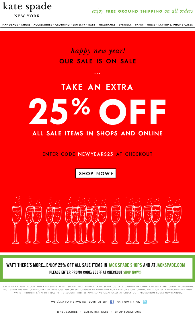 Take an Extra 25% Off Kate Spade email