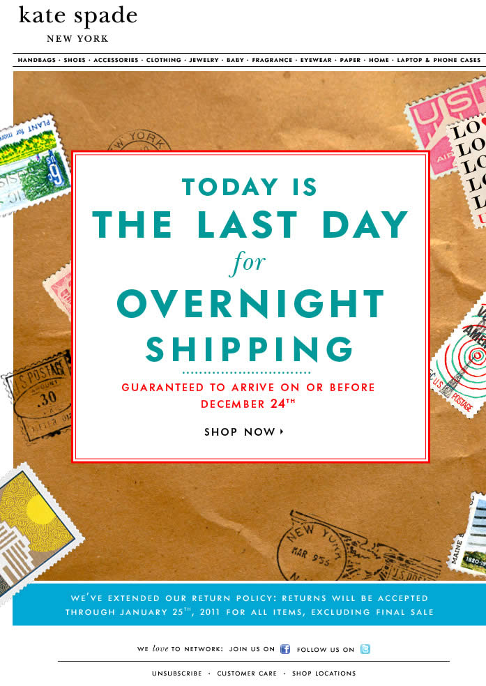 Last Day for Overnight Shipping Kate Spade email