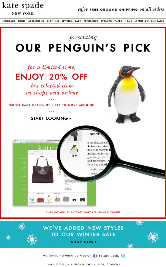 Our Penguin's Pick Kate Spade email