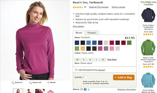 L.L.Bean product page image placement example