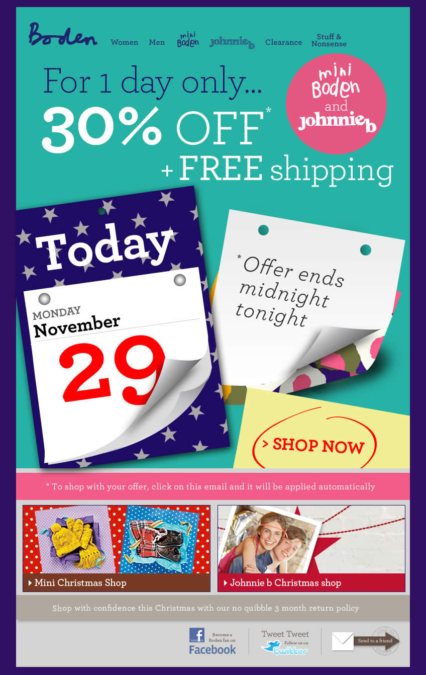 30% Off + Free Shipping Boden email