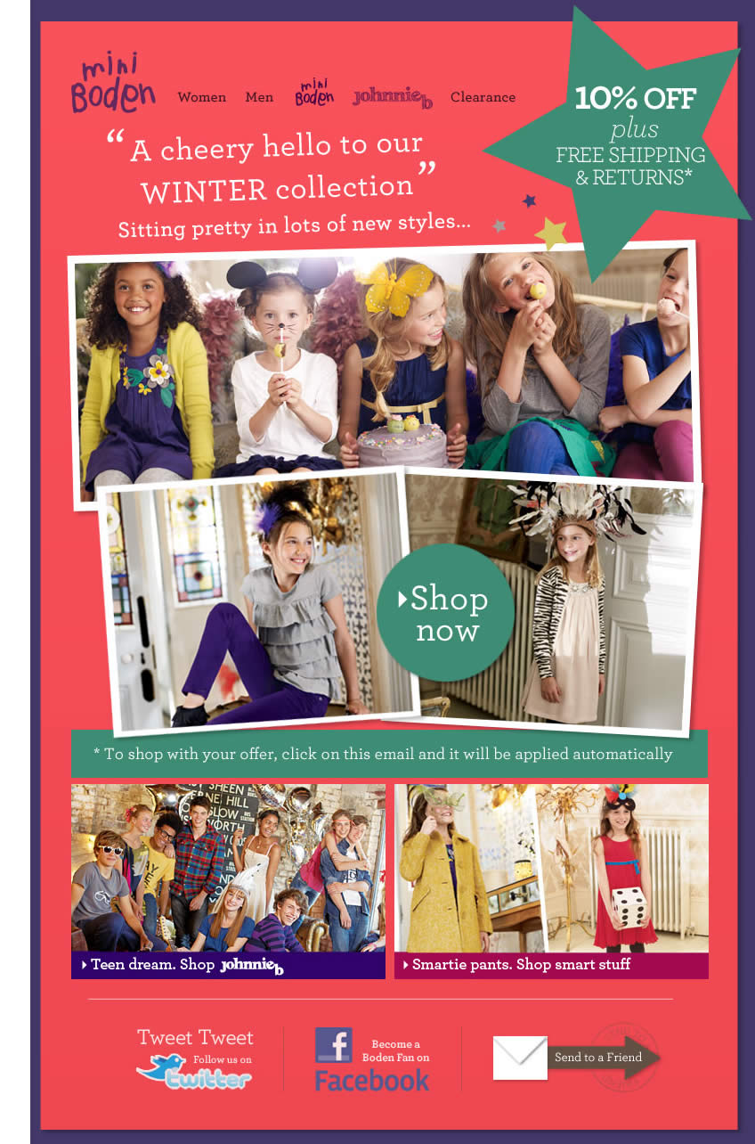 A cheery hello to our winter collection Boden email
