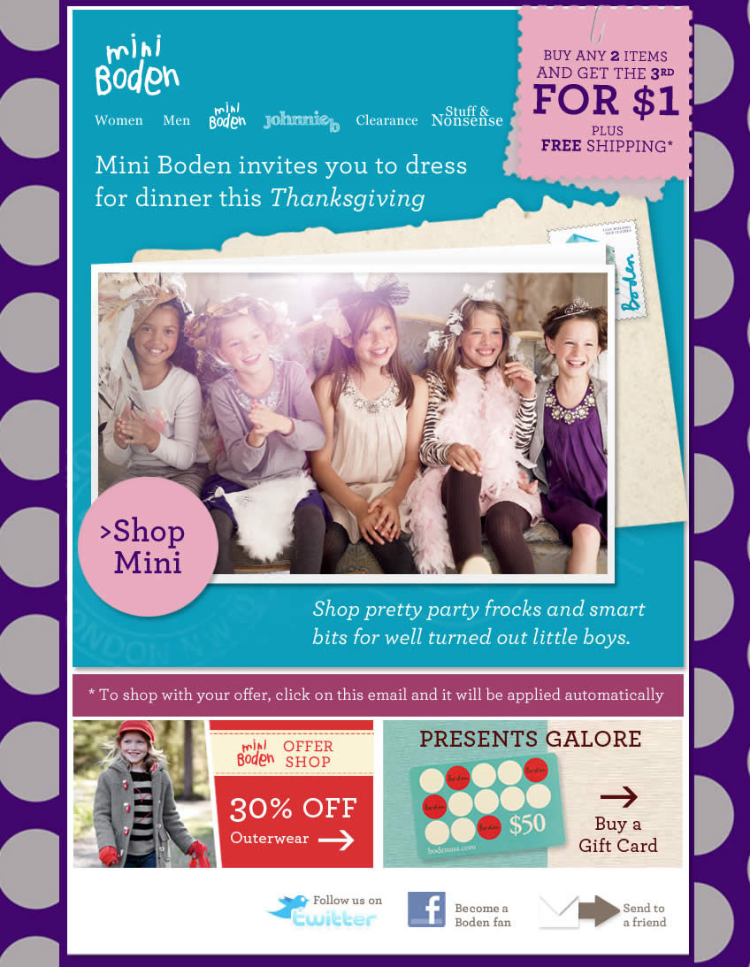 Dress for dinner this Thanksgiving Boden email