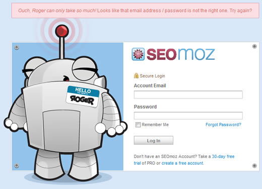 SEOMoz error message