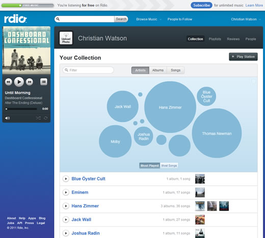 Rdio music library manager