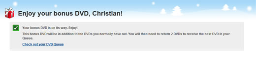 Netflix Christmas email free DVD confirmation page