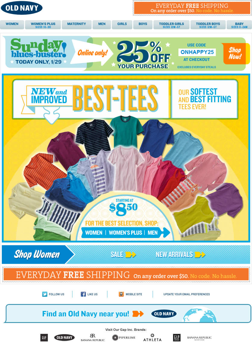 Old Navy email design: Best Tees