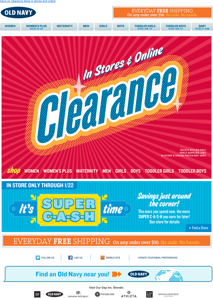 Old Navy email design: Clearance