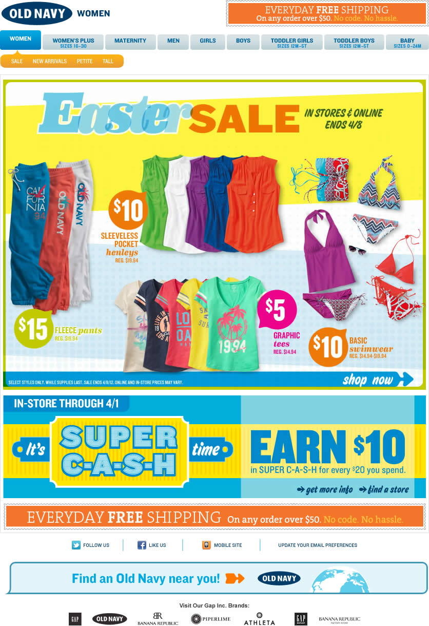 Old Navy email design: Easter Sale