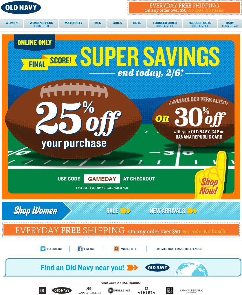 Old Navy email design: Final Score