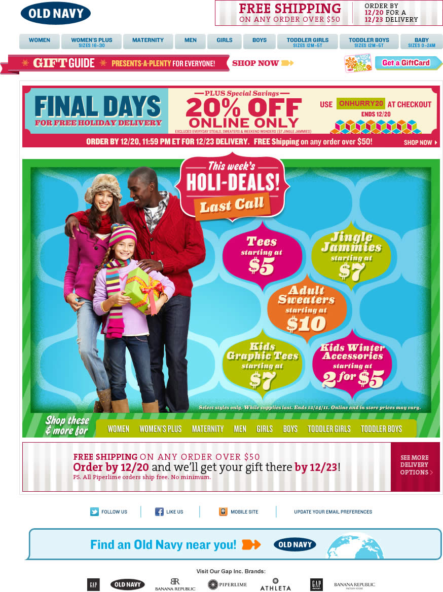 Old Navy email design: Holi Deals