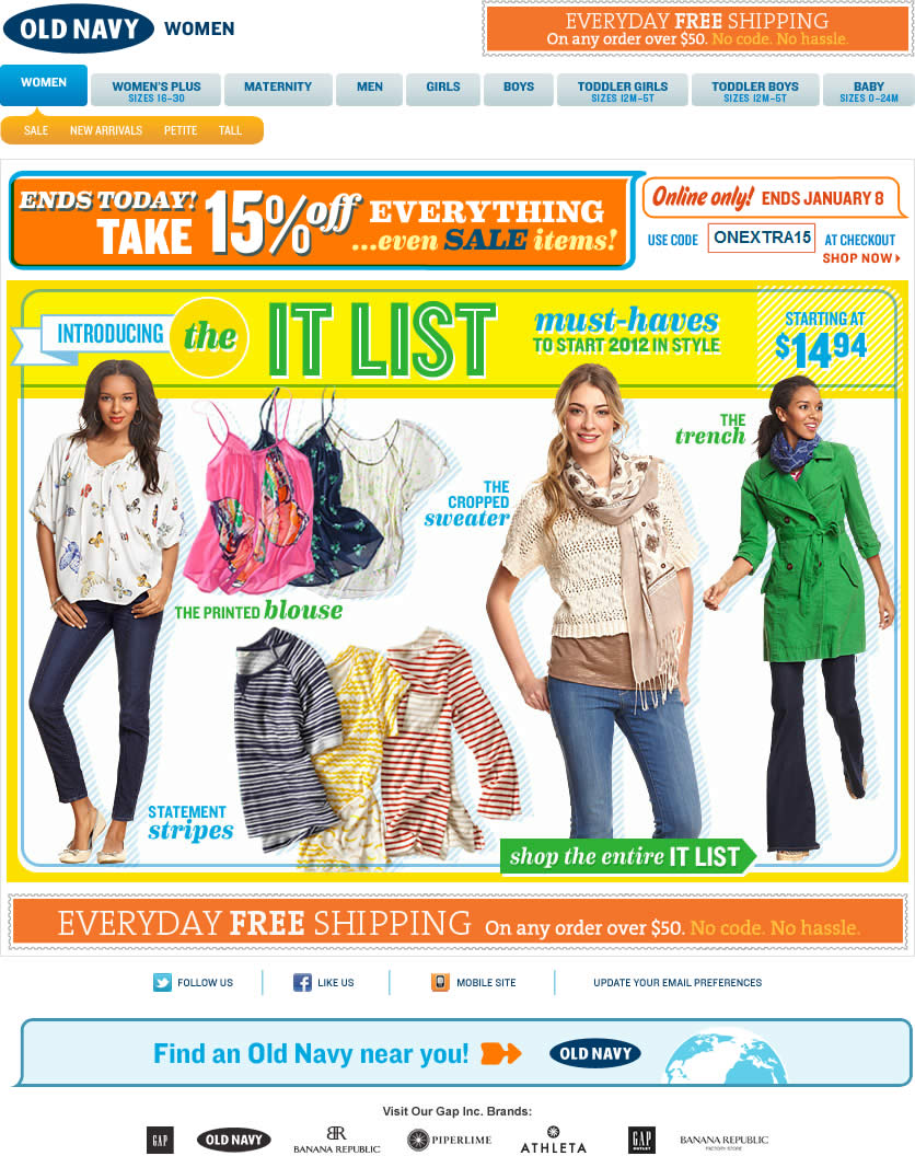 Old Navy email design: The It List