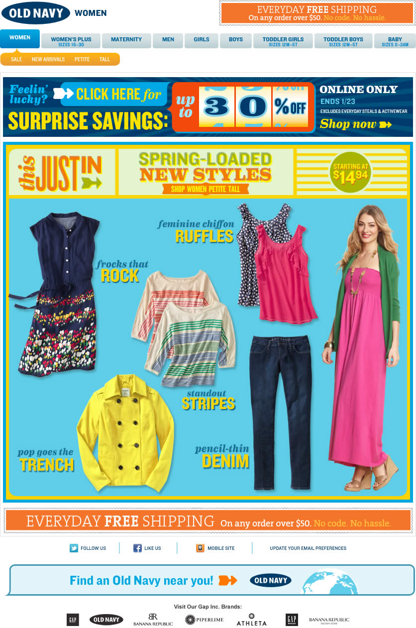 Old Navy email design: Just In