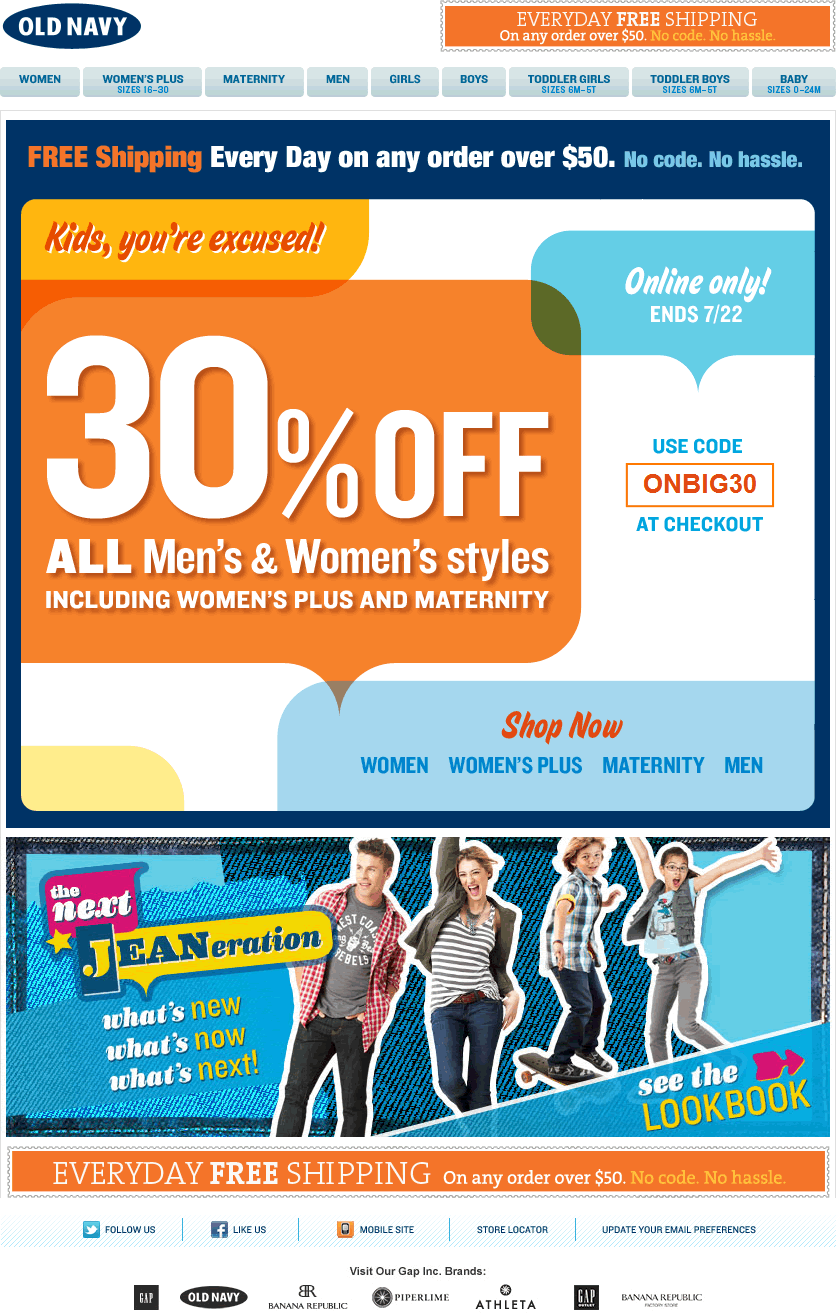 Old Navy email design: Kids Excused