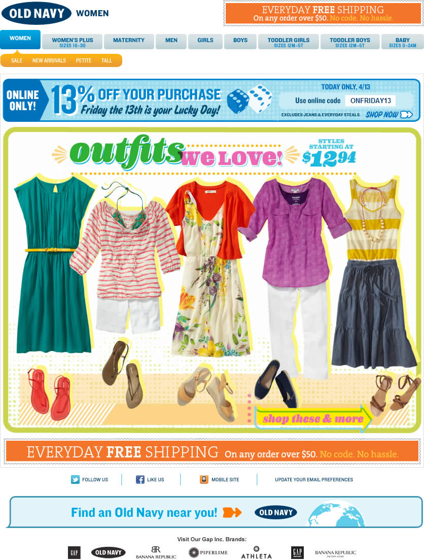 Old Navy email design: Outfits We Love