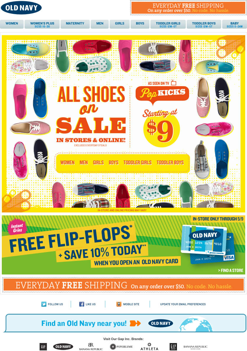 Old Navy email design: Shoes On Sale