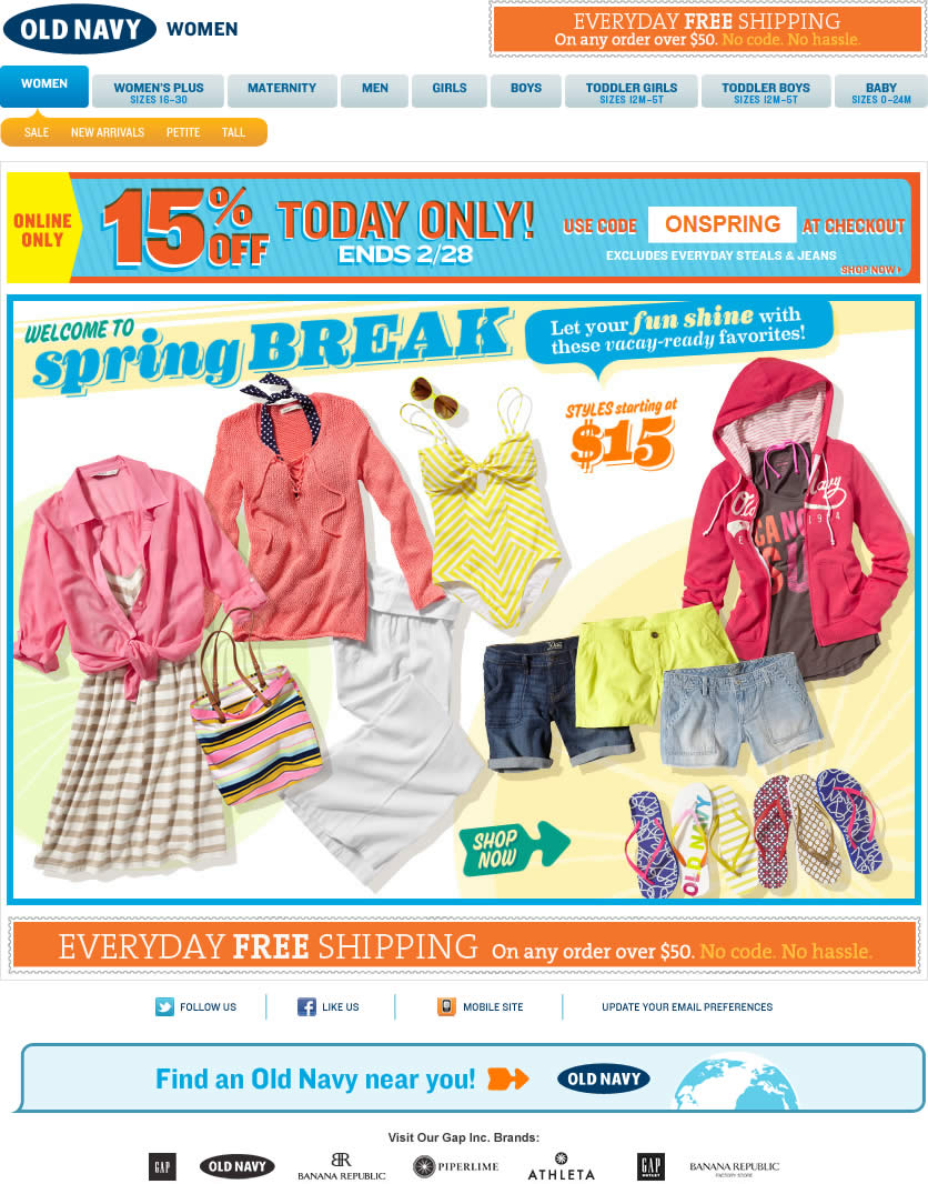 Old Navy email design: Spring Break