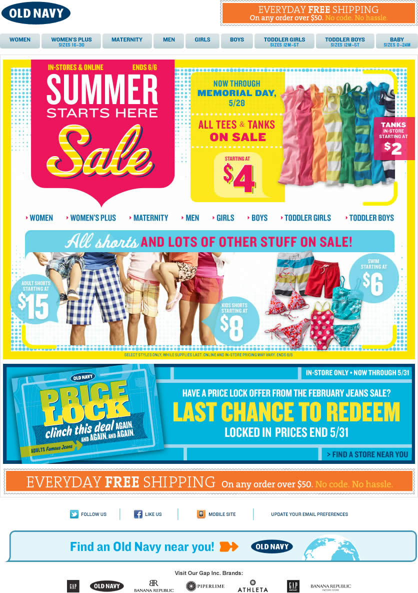 Old Navy email design: Summer Sale