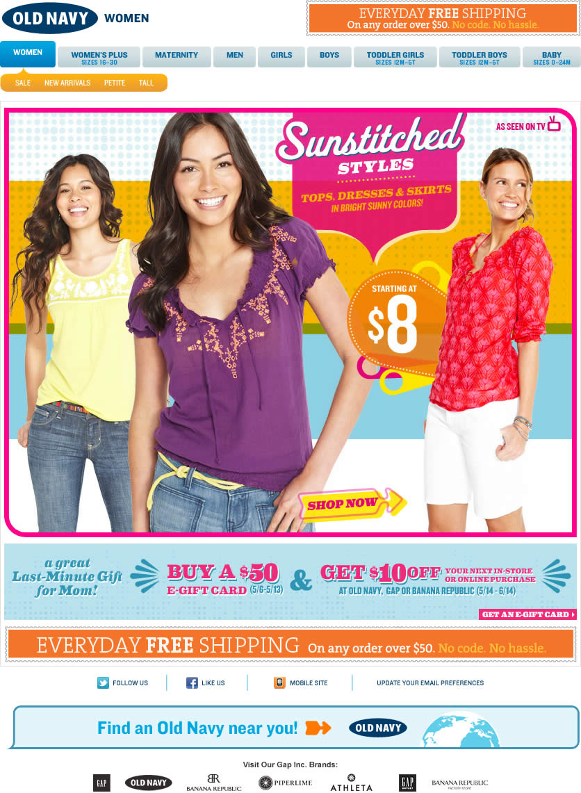 Old Navy email design: Sunstitched Styles