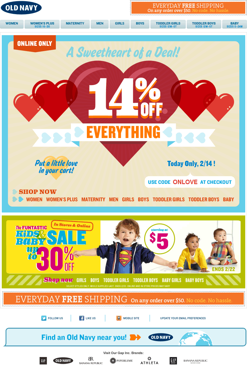 Old Navy email design: Valentines Day